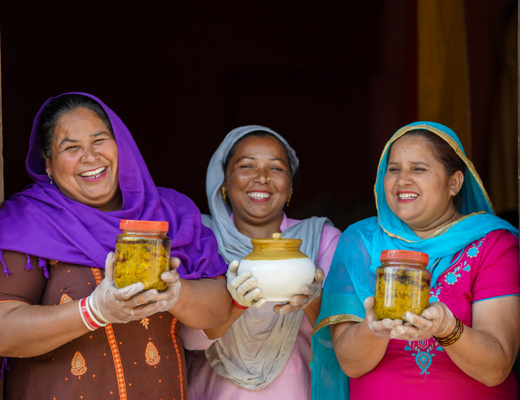 Our Self Help Group in Aloona Tola village with their homemade pickles.